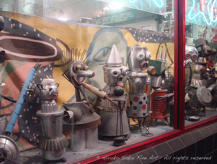berkeley, shop show window, robots, tin plate art, street, cool street